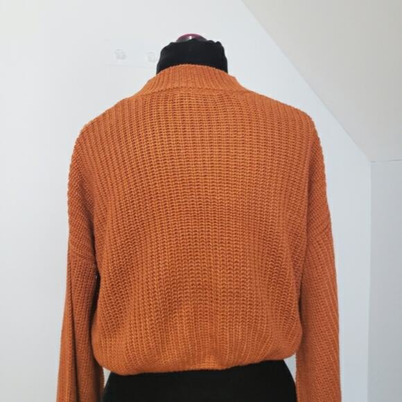 Crop Balloon Sleeve Burnt Orange Chunky Knit Mock Neck Sweater by Forever 21 S - Picture 3 of 12
